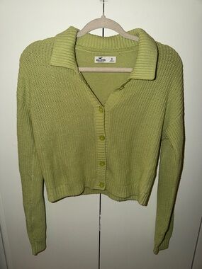 Hollister Light Lime Collared Knit Cardigan